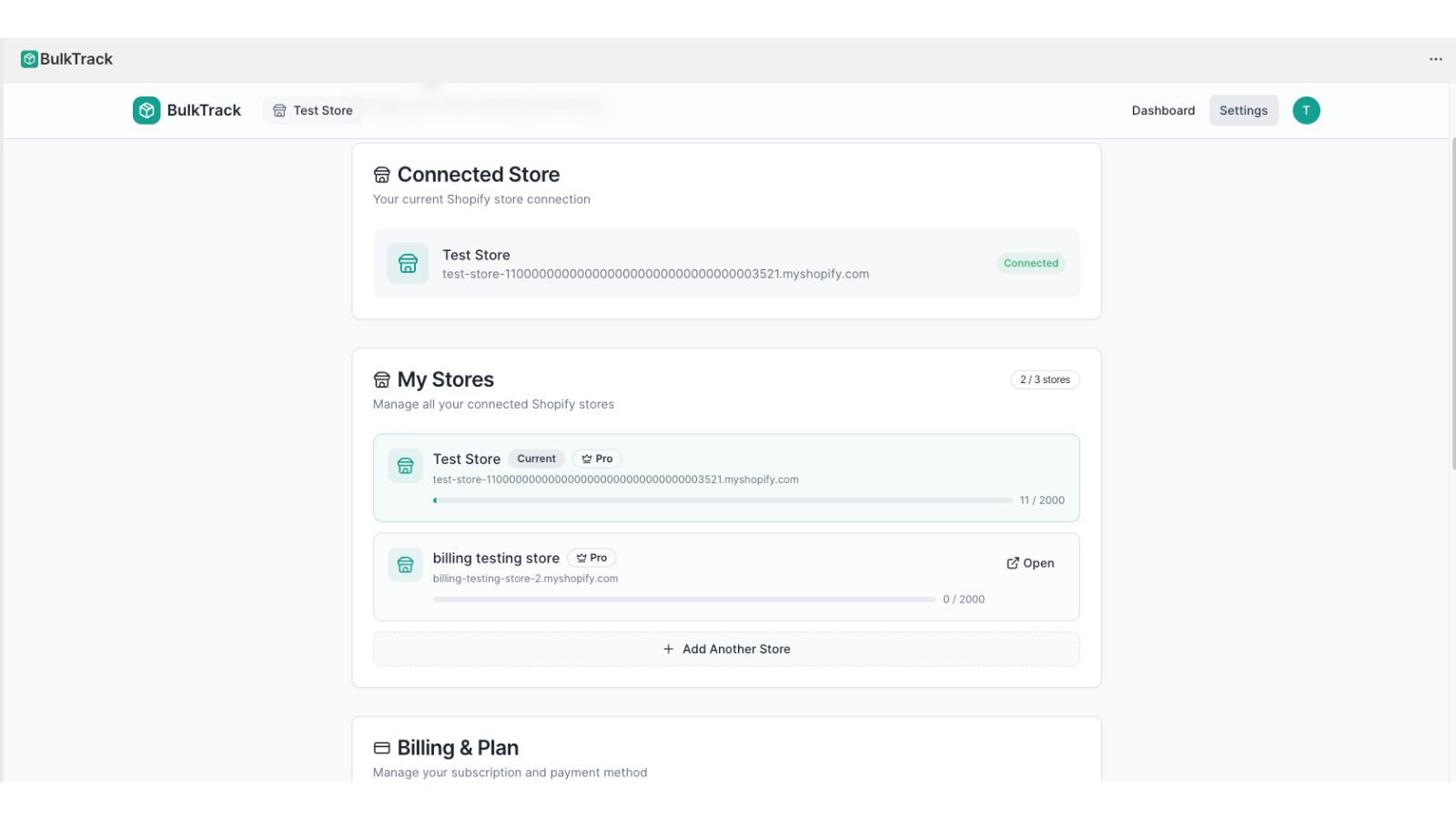 settings and add stores