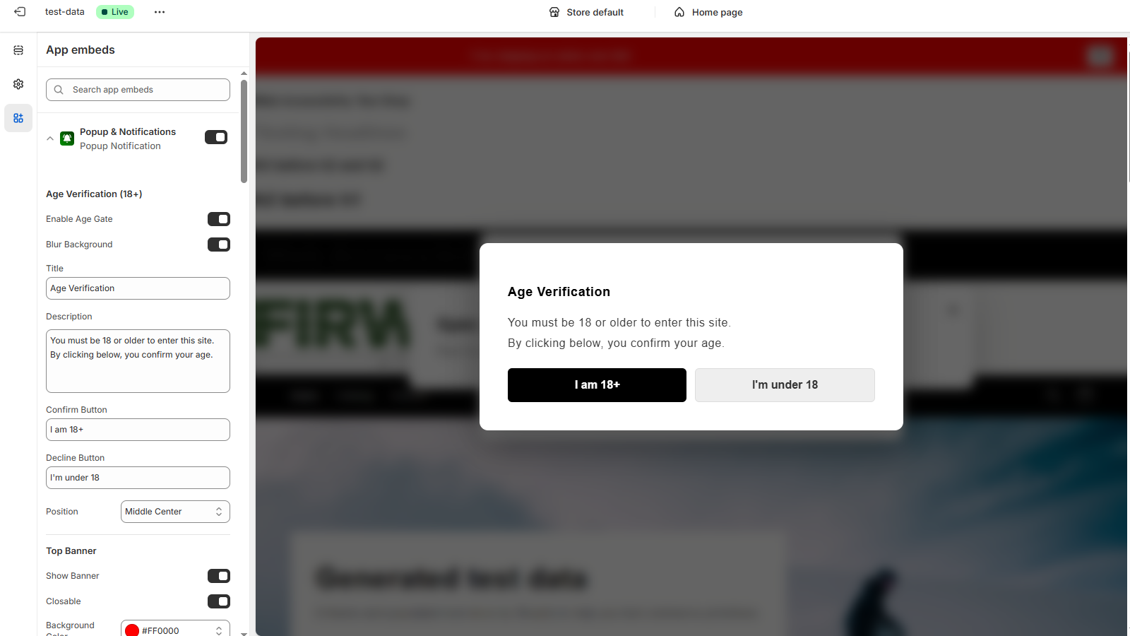 Age verification popup