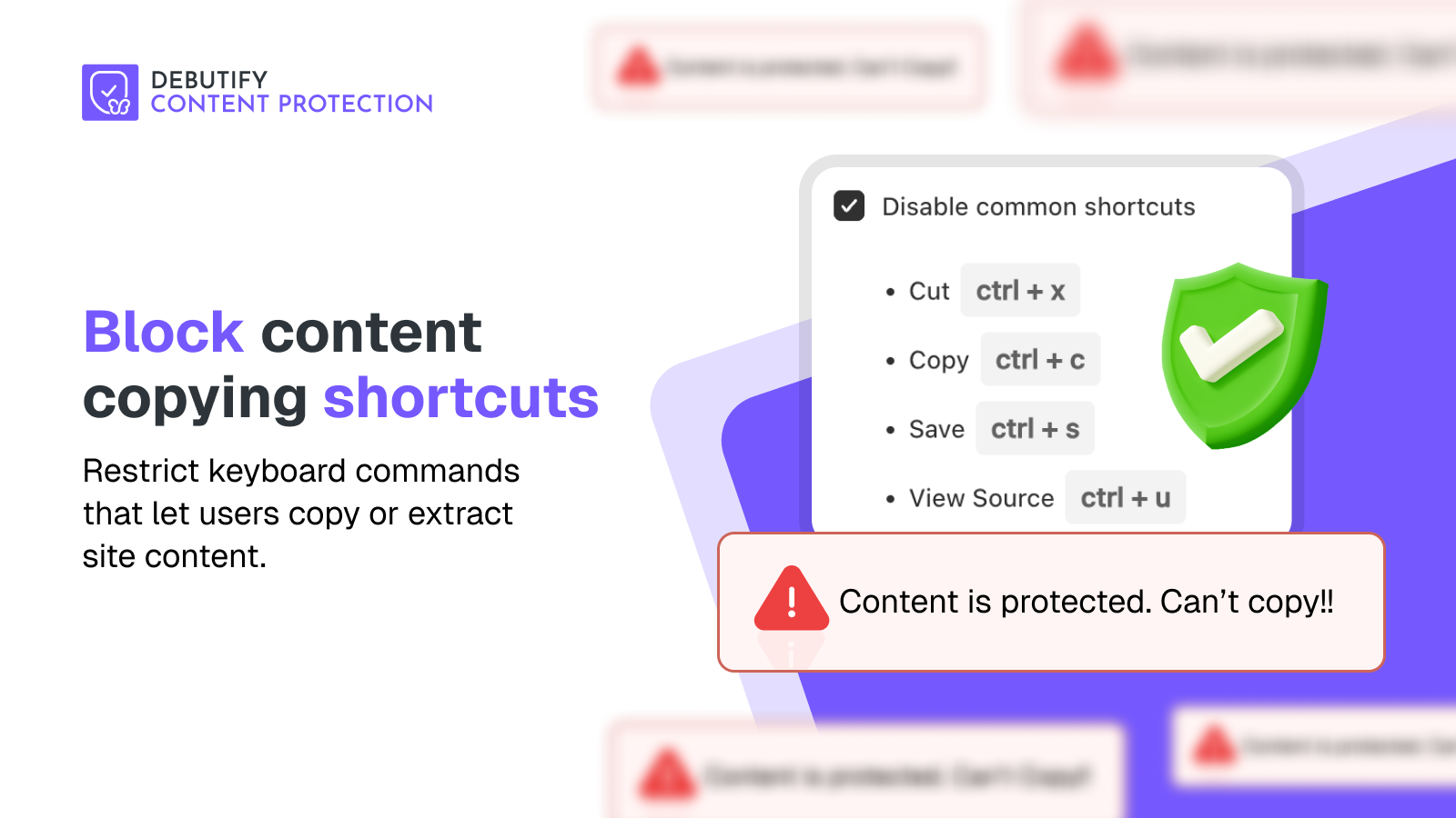 Block content copying shortcuts