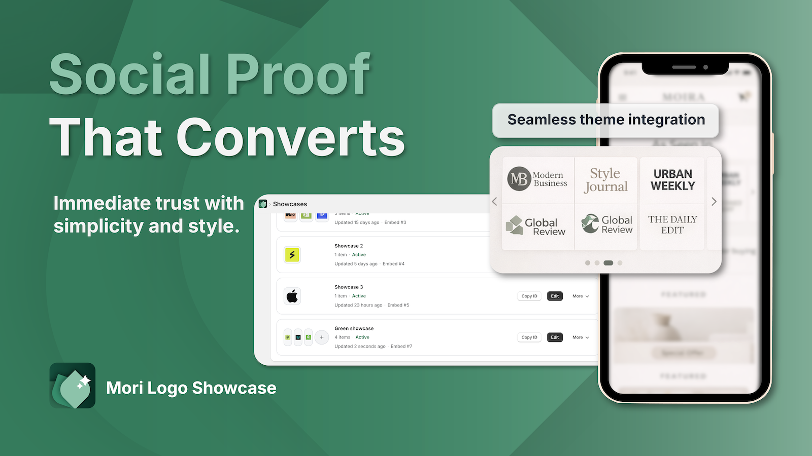 A logo showcase with seamless theme integration.
