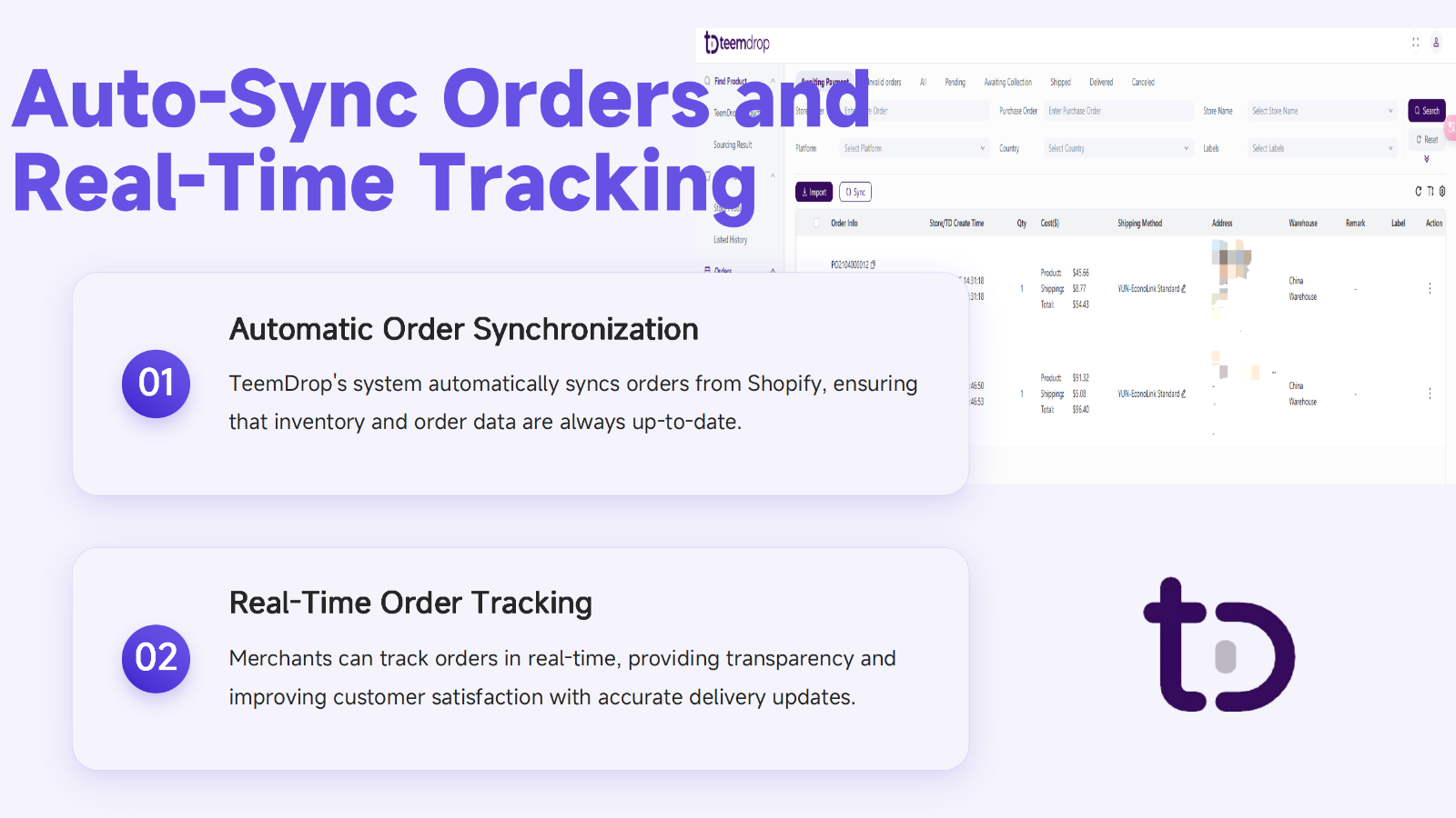 Auto-Sync Orders and Real-Time Tracking