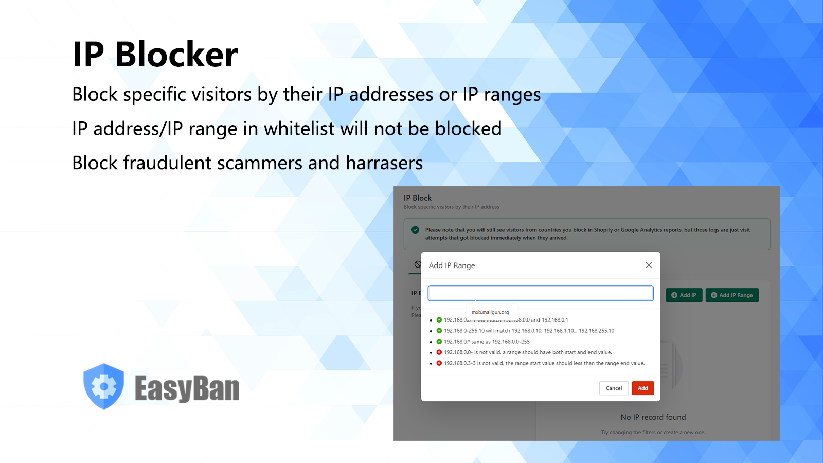 Block visitors by Specific IP addresses/IP ranges