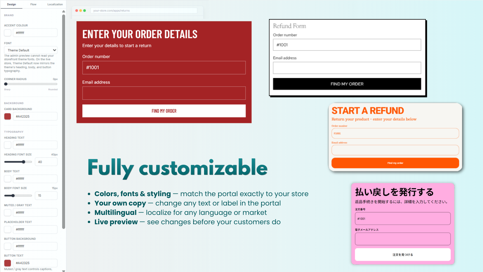 Fully customizable return portal with multilingual support