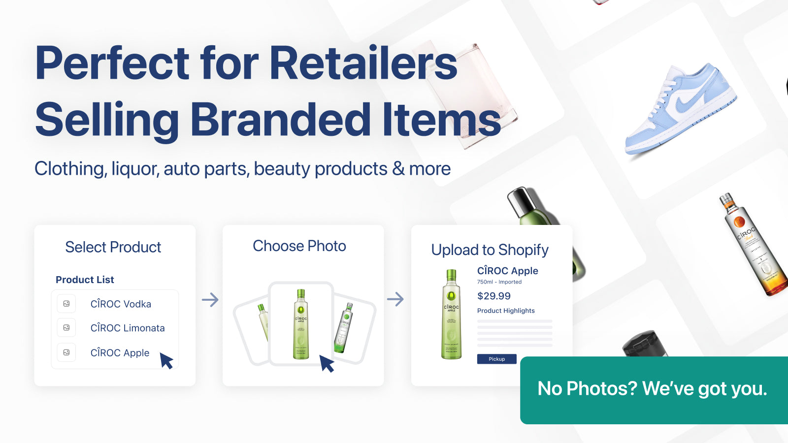 Product photo finder for clothing, liquor, and beauty stores