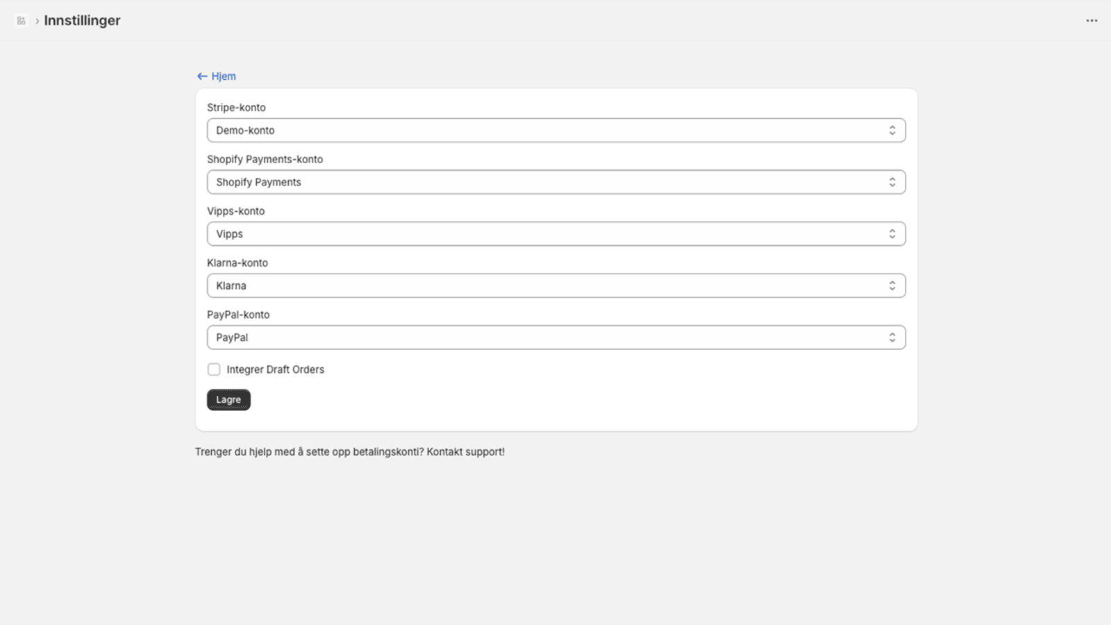 Fiken Shopify integrasjon innstillinger