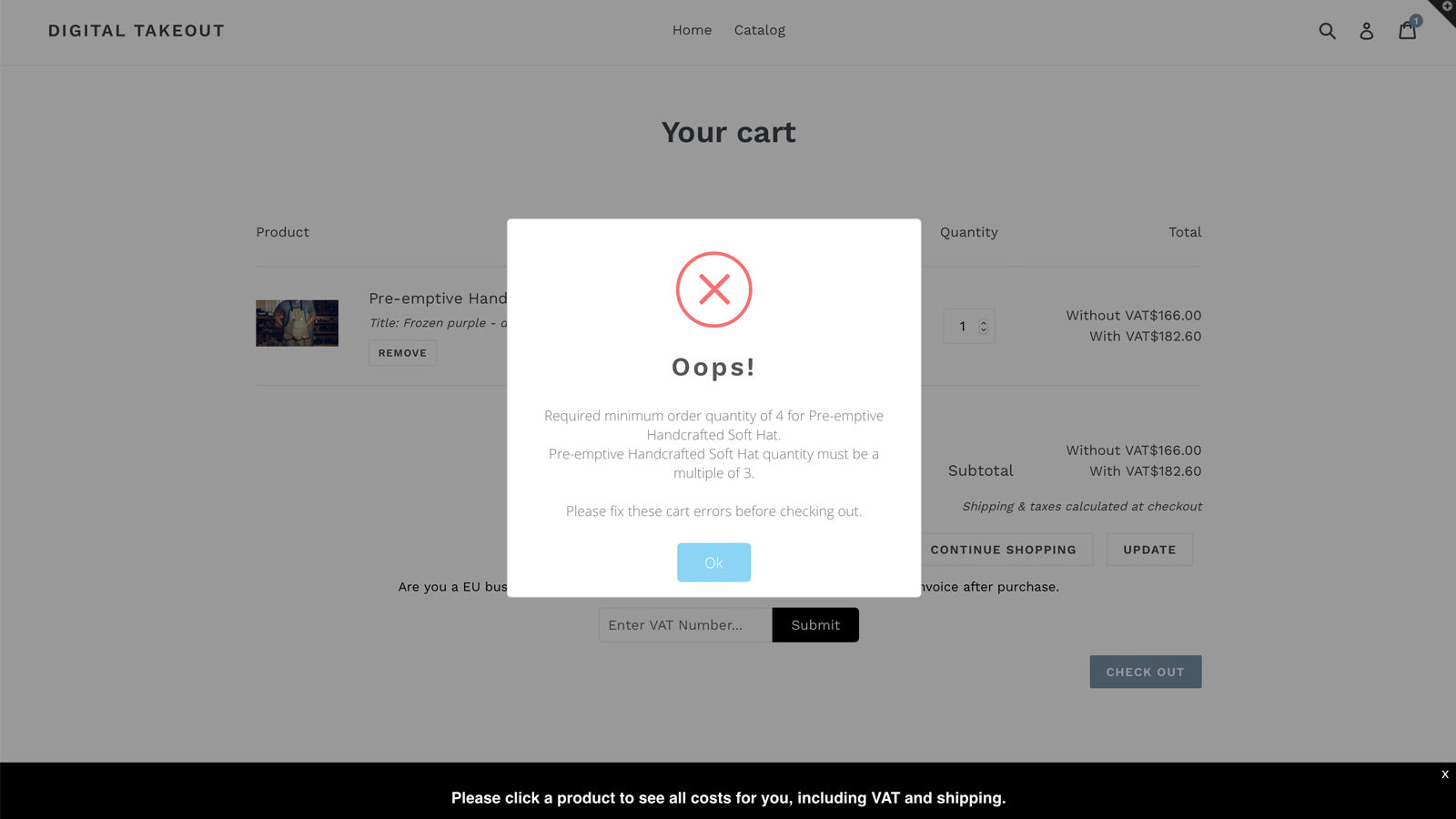Popup prevent checkout