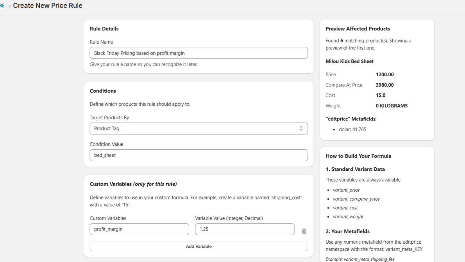 Custom Price Rule Editor