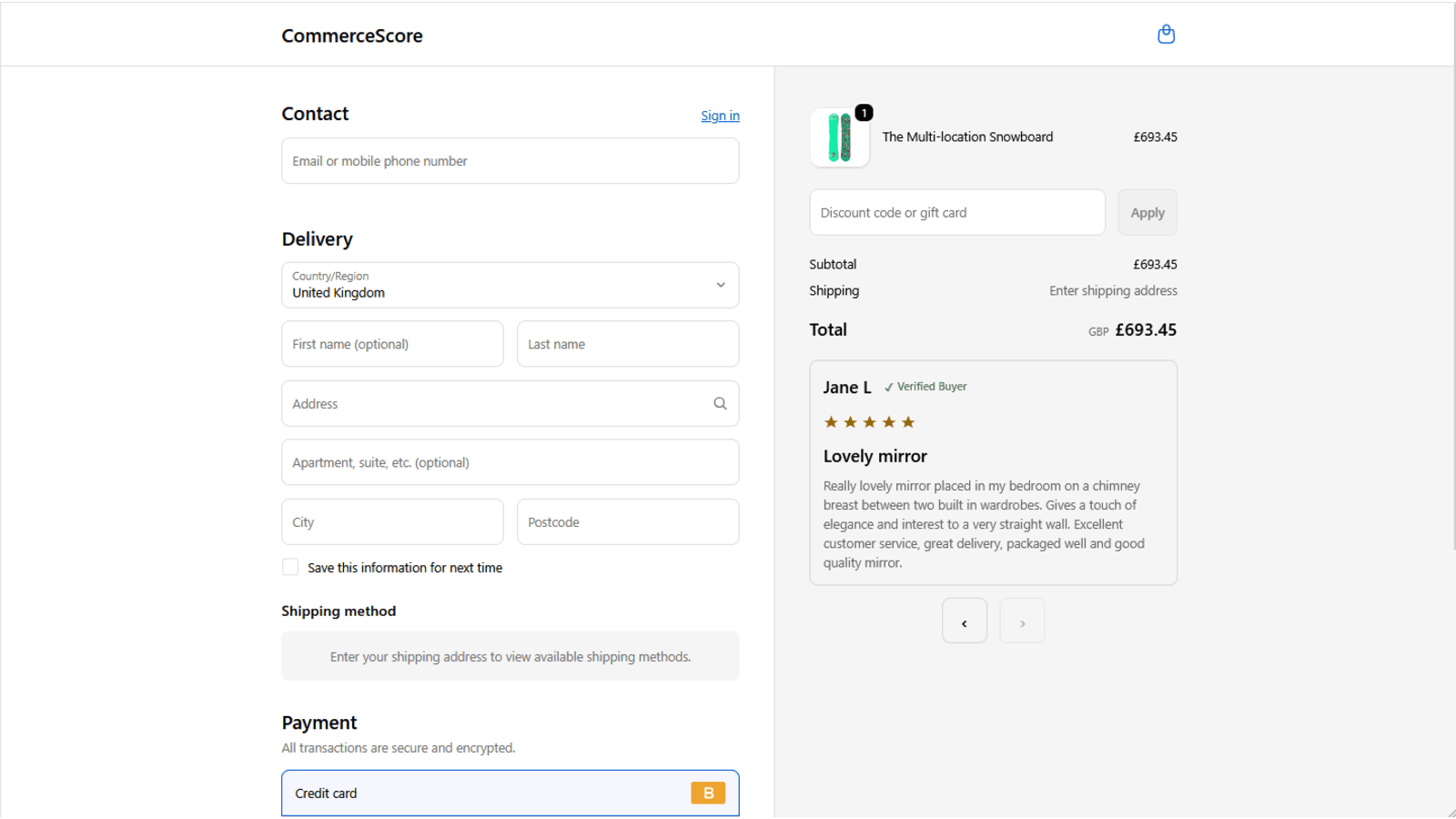 Customer review with verified badge displayed at checkout