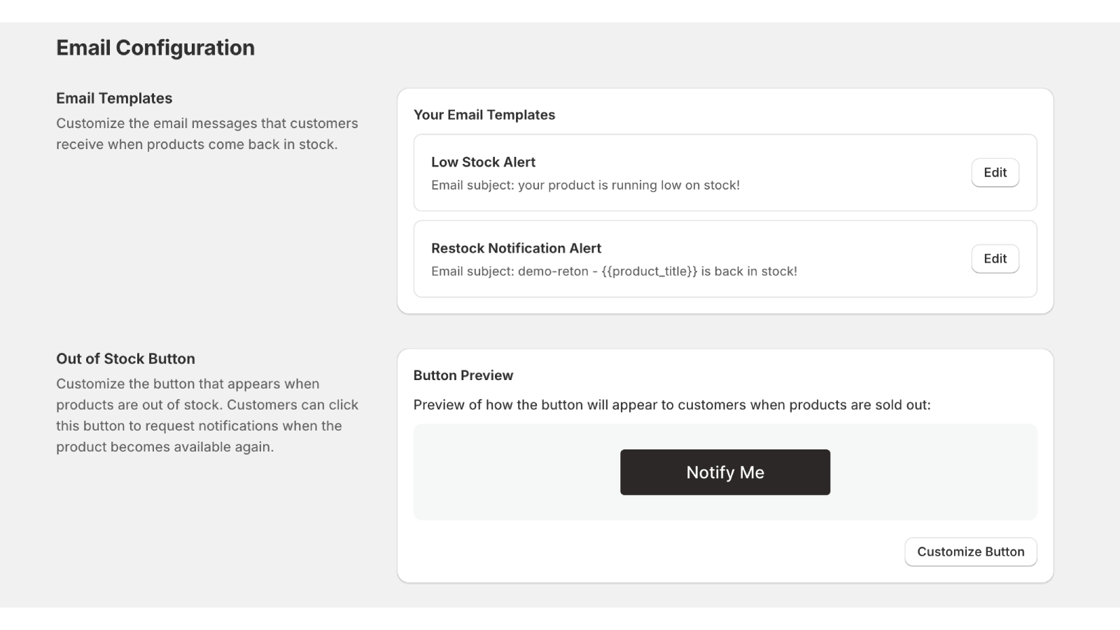 Orionix - Back in Stock & Low stock alert - Notify me