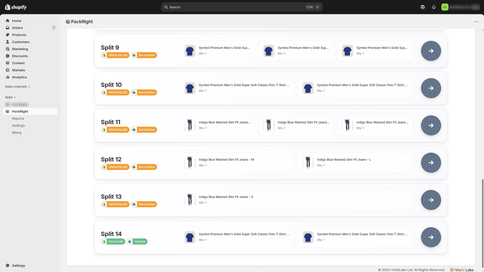 Order split selection for verification