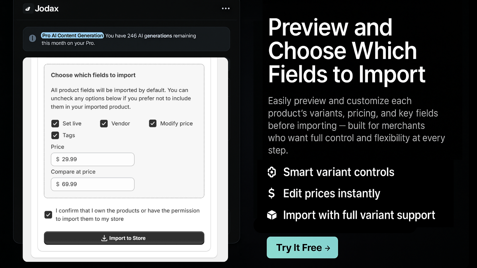 Preview and choose which fields to import