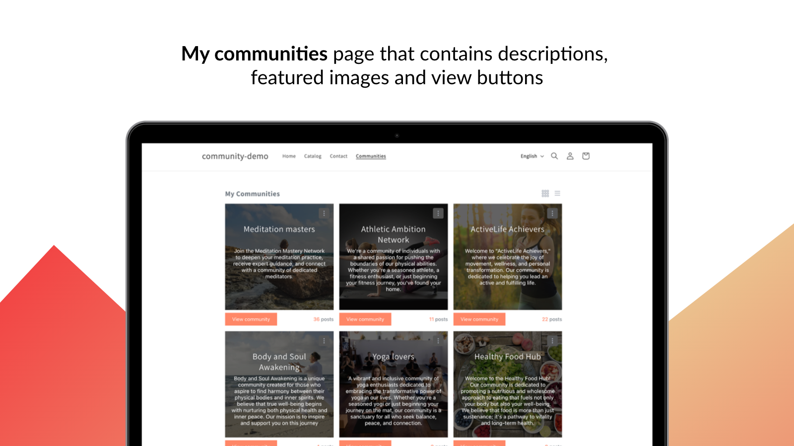 Mega Community for Shopify – My Communities page