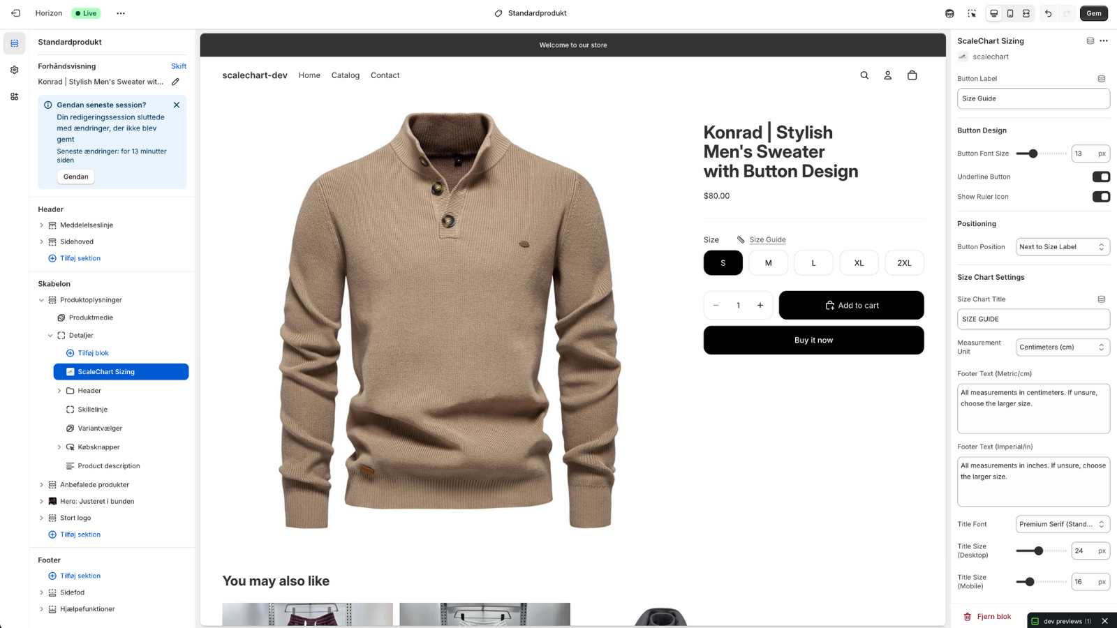 ScaleChart Sizing block | Fully customizable with no coding.