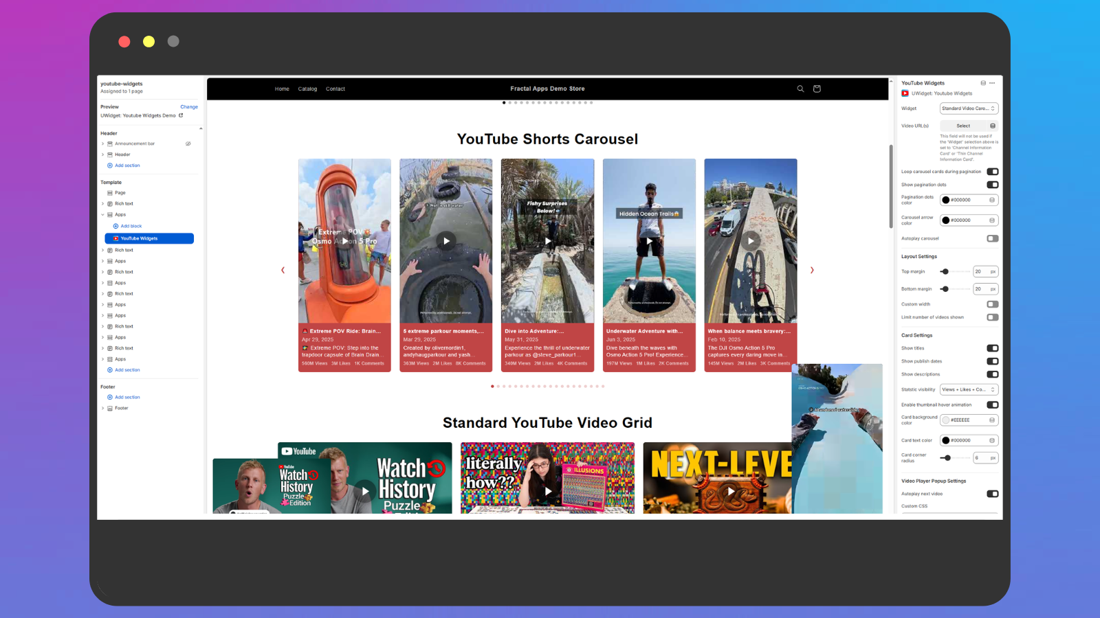 Screenshot showing the app's customization options