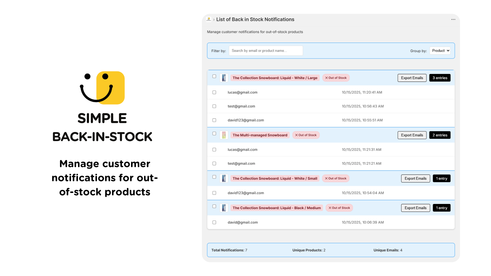 Manage customer notifications for out-of-stock products