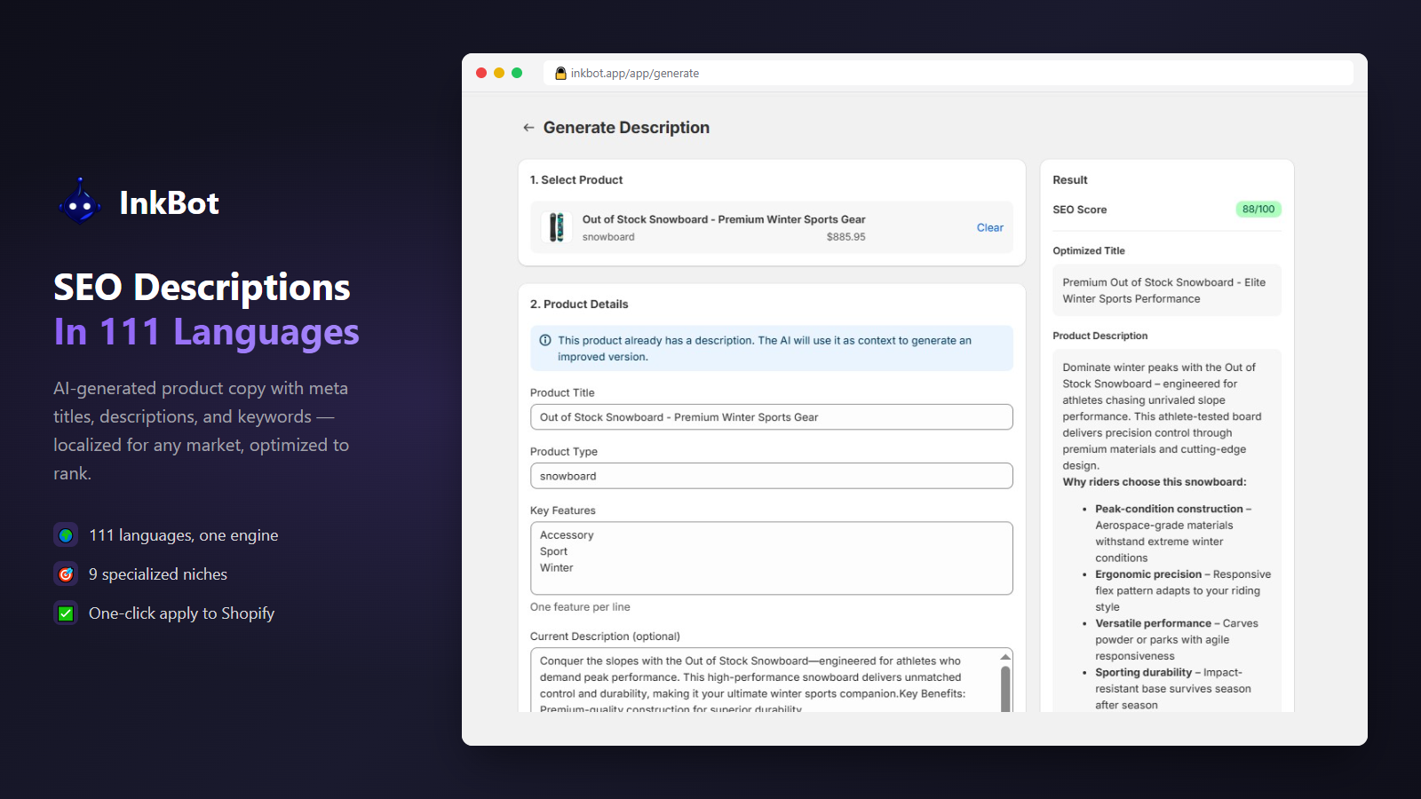 AI SEO description generator with 111 language support