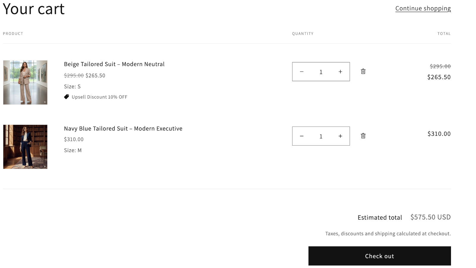 easy upsell shopping cart