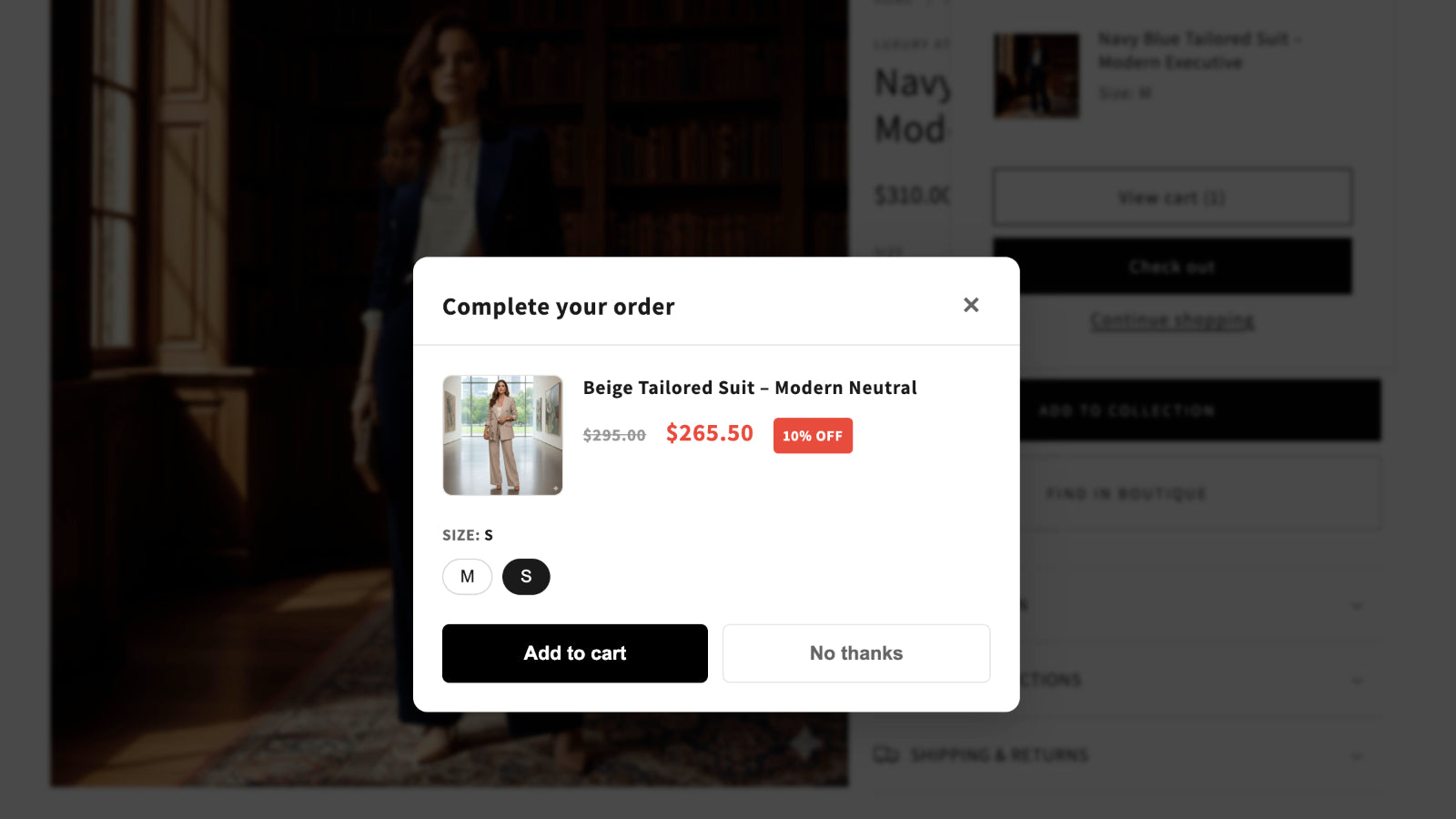 Easy upsell modal variant and offer