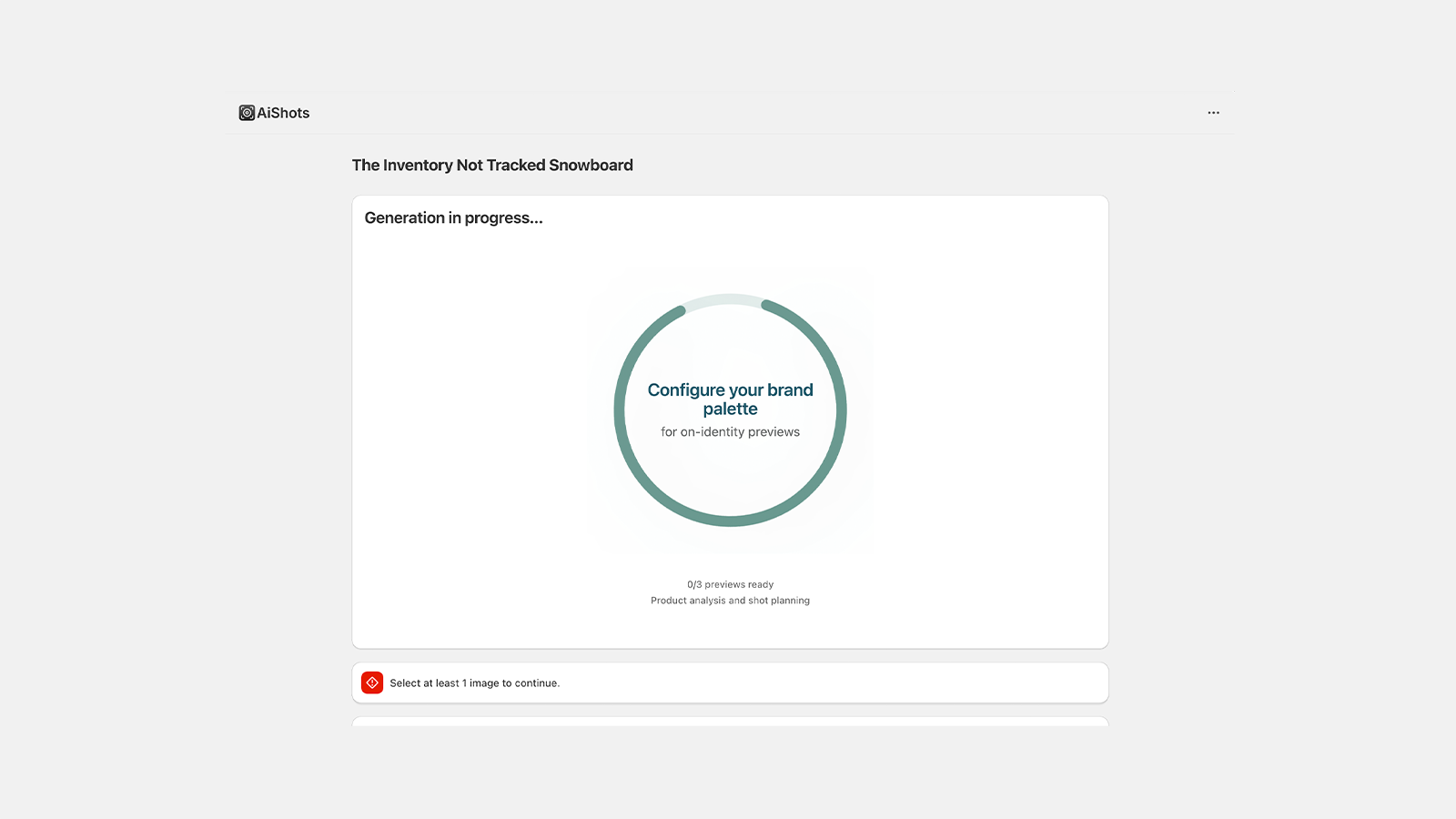 After select the product's base image, wait for the generations