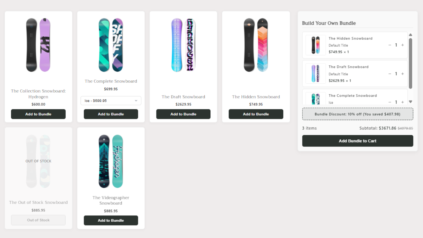 Bundlora Normal Bundle Builder StoreFront Screenshot