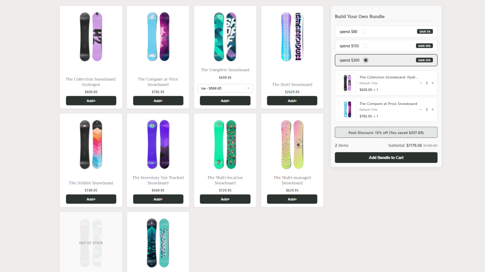 Bundlora Tiered Bundle Builder StoreFront Screenshot
