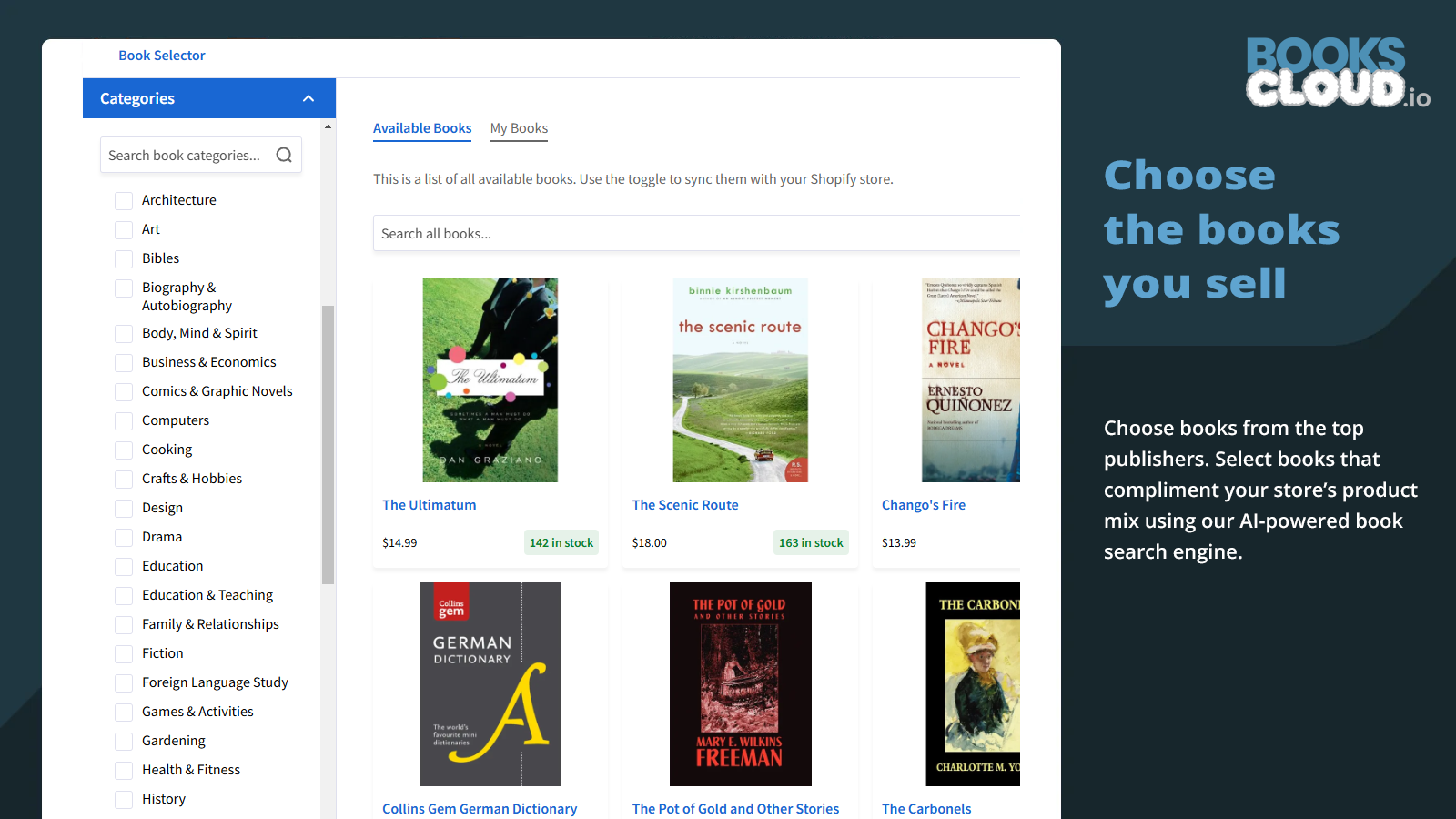 Choose the books you sell from top publishers,