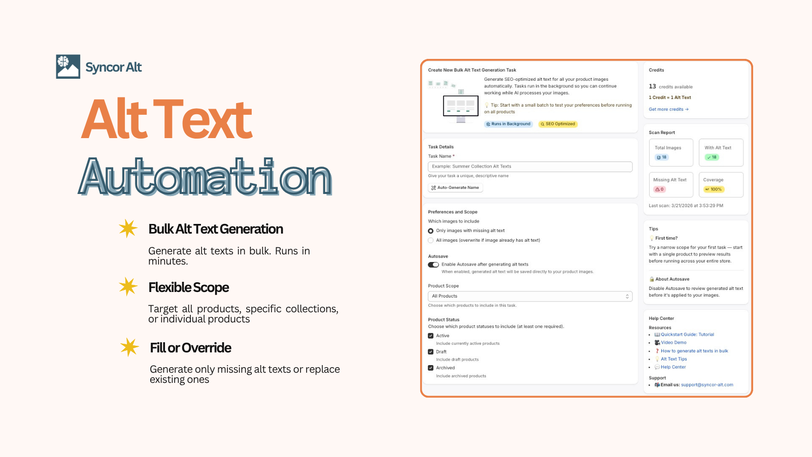 Page in Syncor Alt for creating bulk alt text generation tasks.