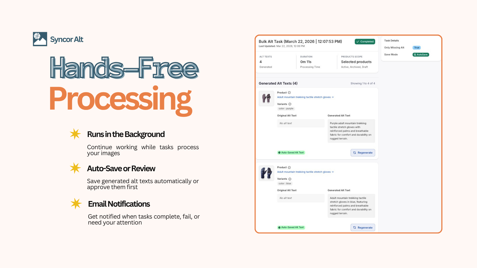 Page in Syncor Alt of a completed bulk alt text generation task.
