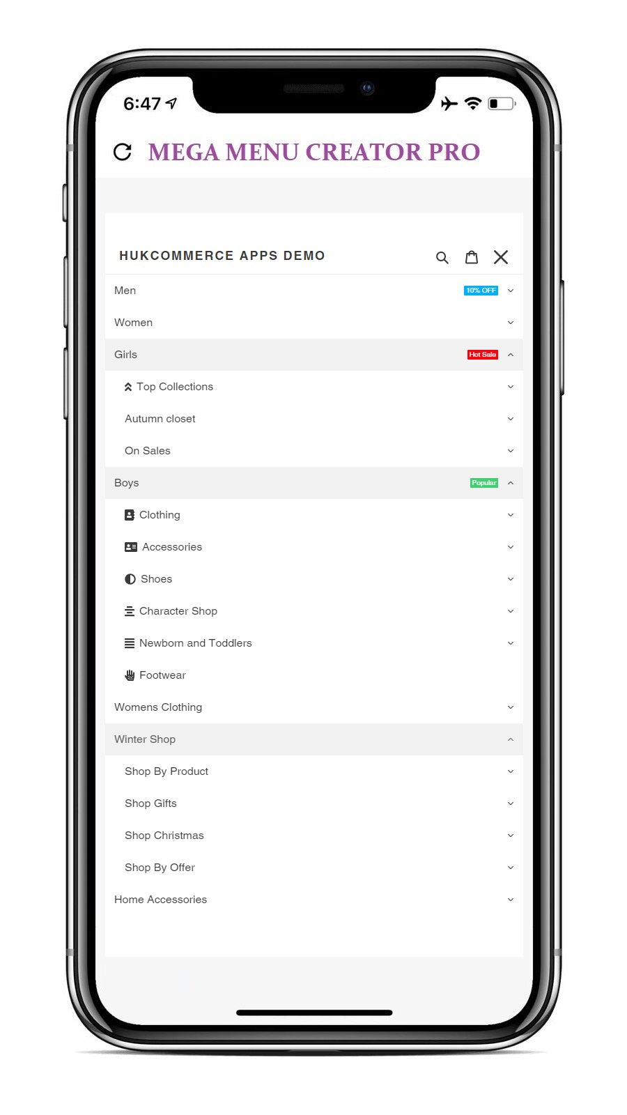 Mega Menu - Mobile Frontend