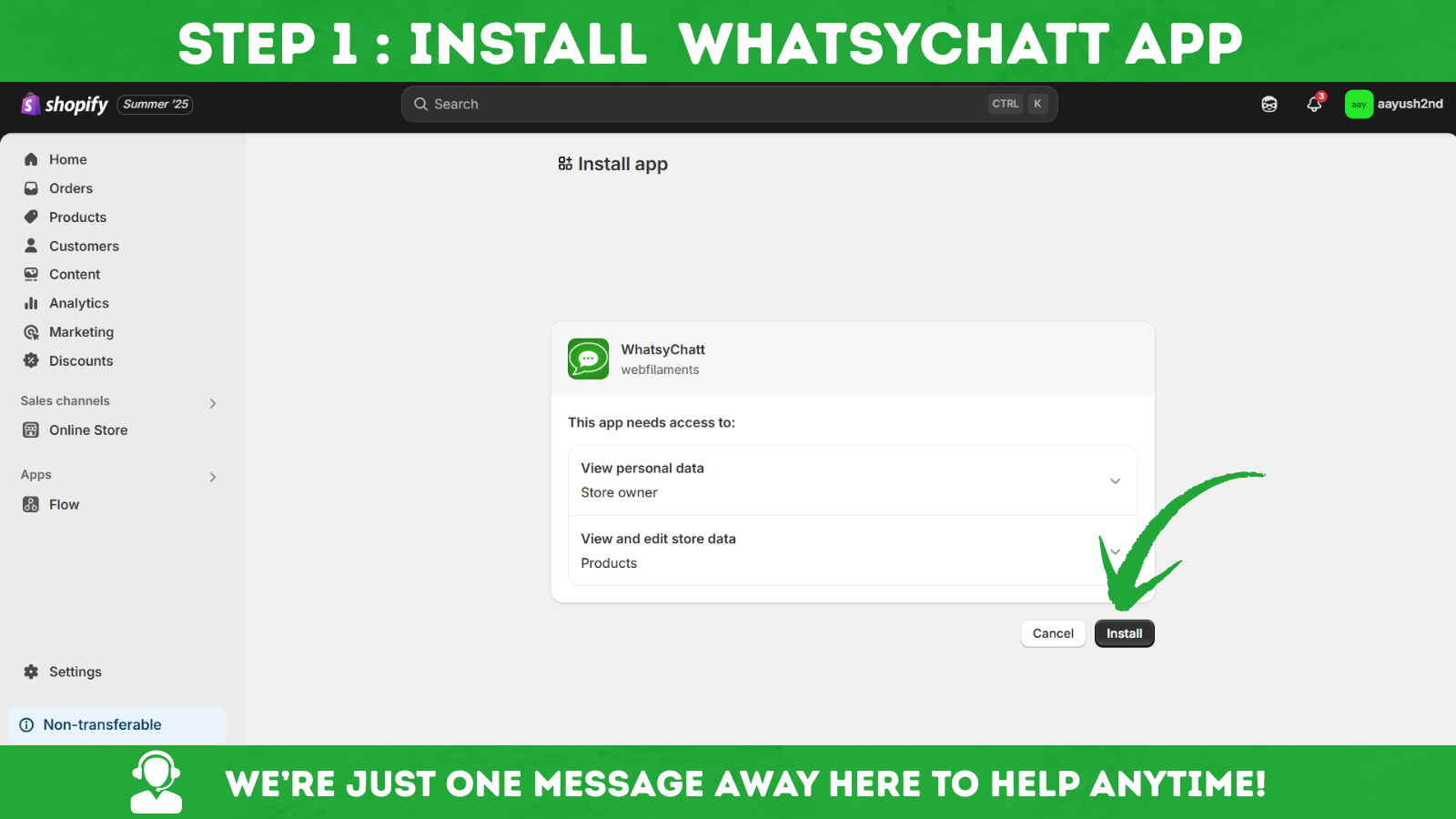WhatsApp chat widget on Shopify store product page