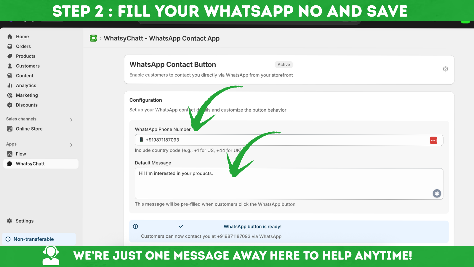 Floating WhatsApp icon for instant customer support