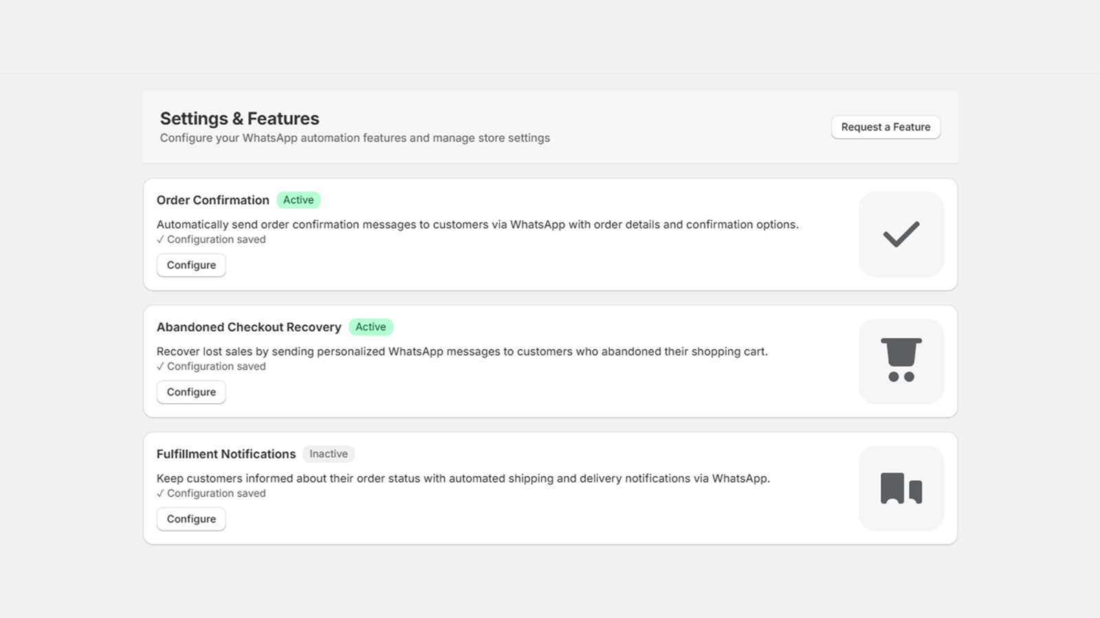 WhatsApp automation settings with template customization