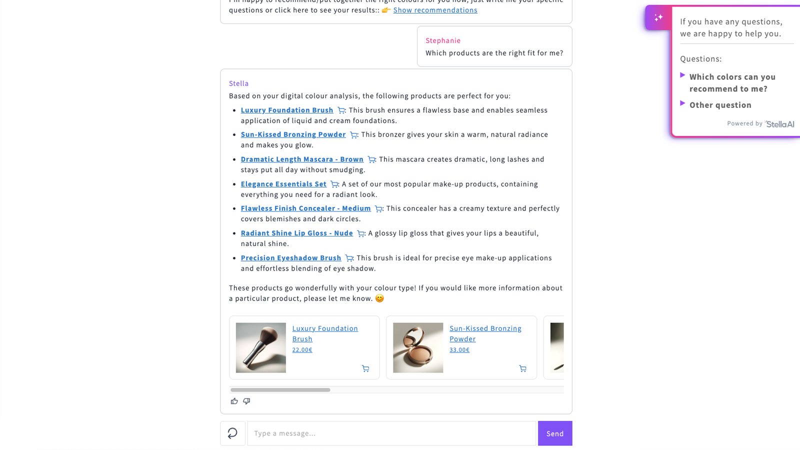 Der Stella Chat hilft Kunden bei all ihren Fragen