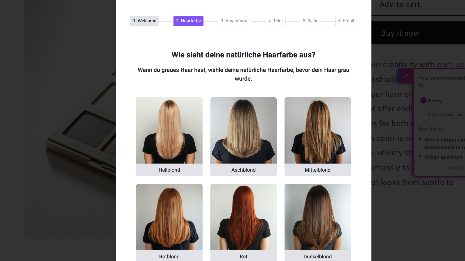 Kurzes Quiz für Kunden, um ihren Farbtyp zu analysieren