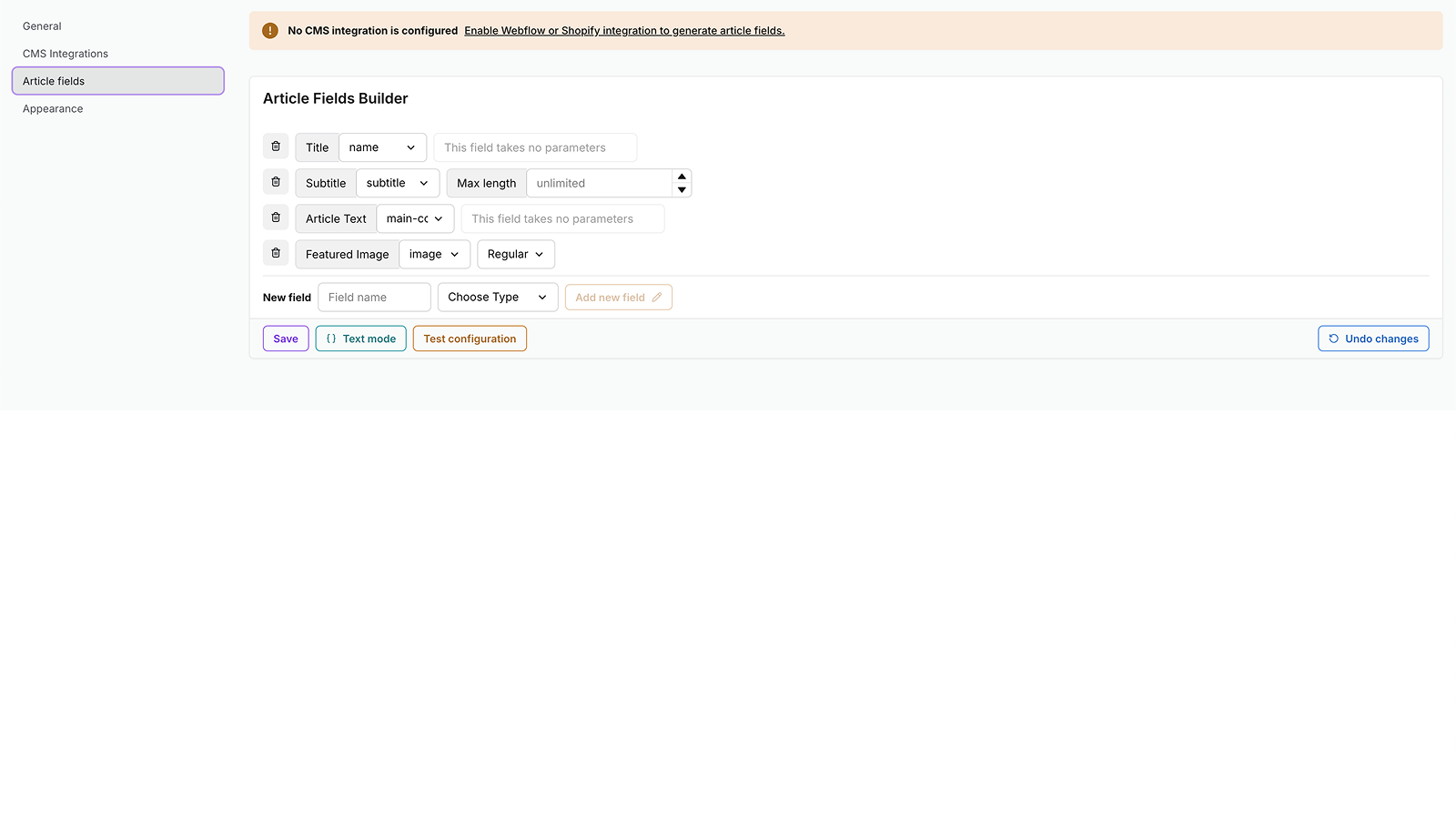 Setup field mapping to your CMS 