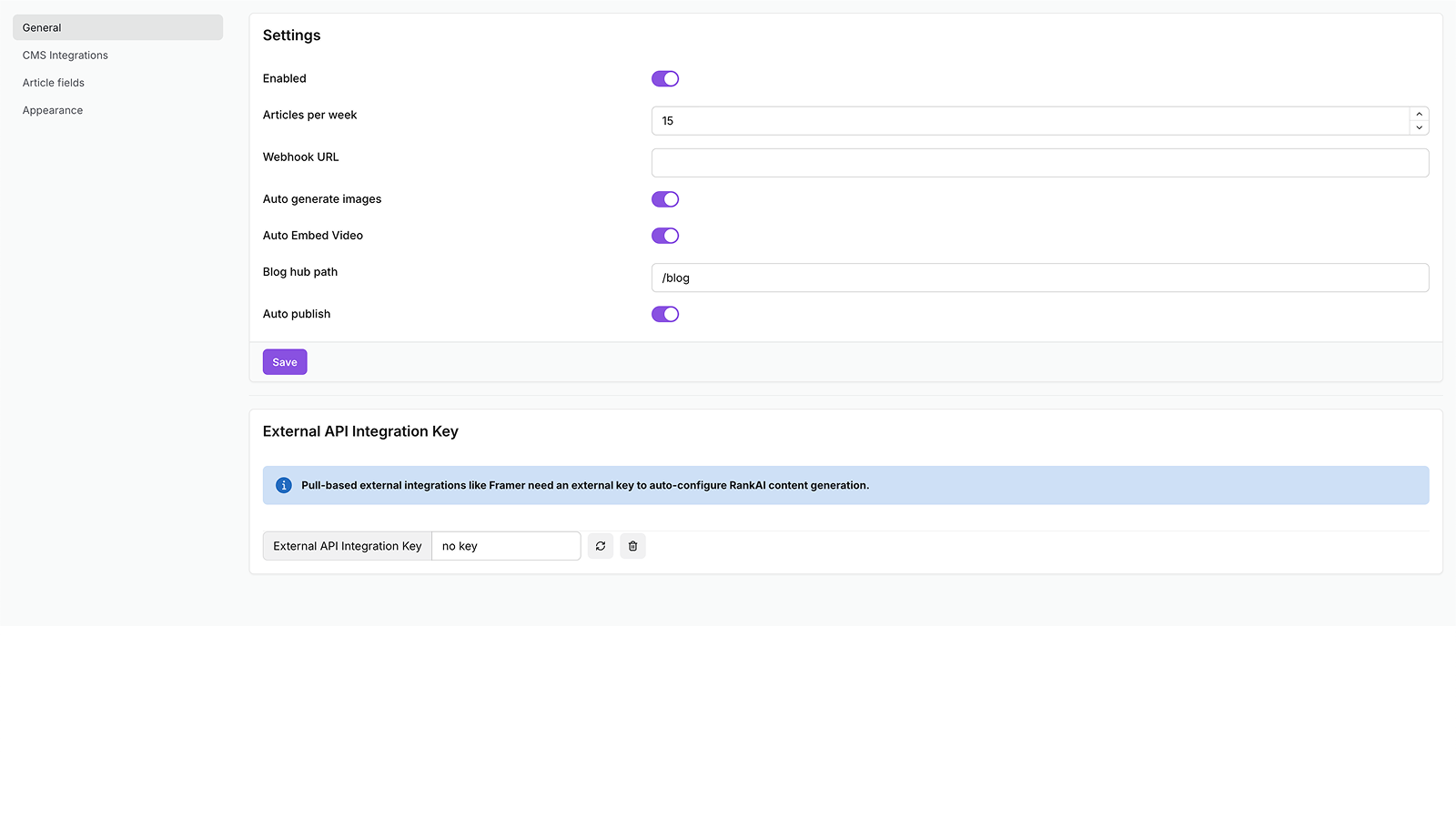 Configure article generation settings