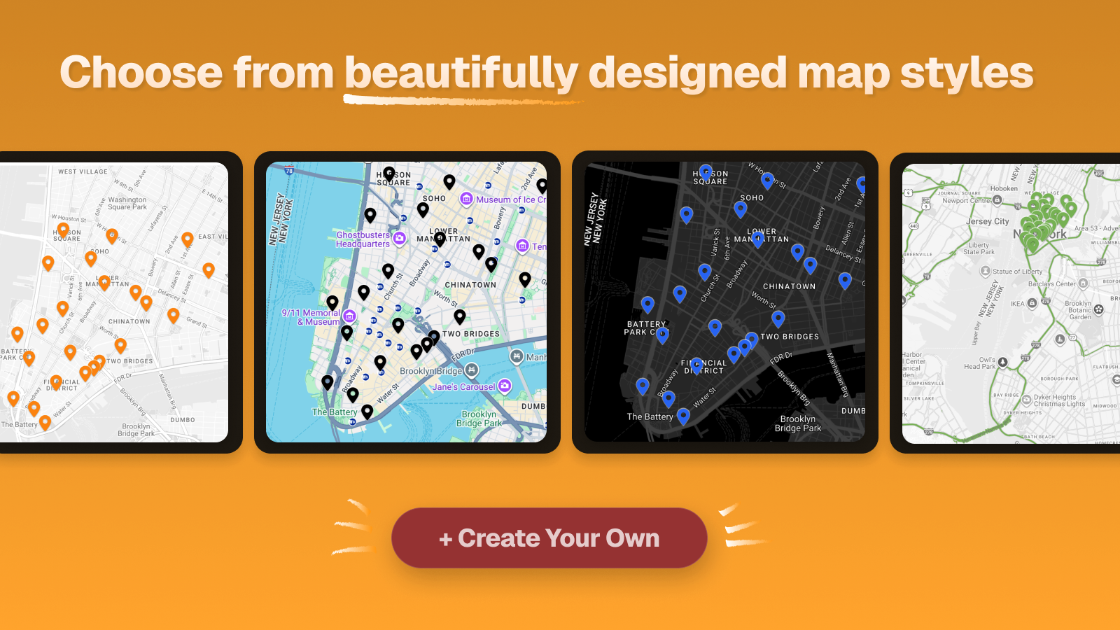 Choose from beautifully designed map styles
