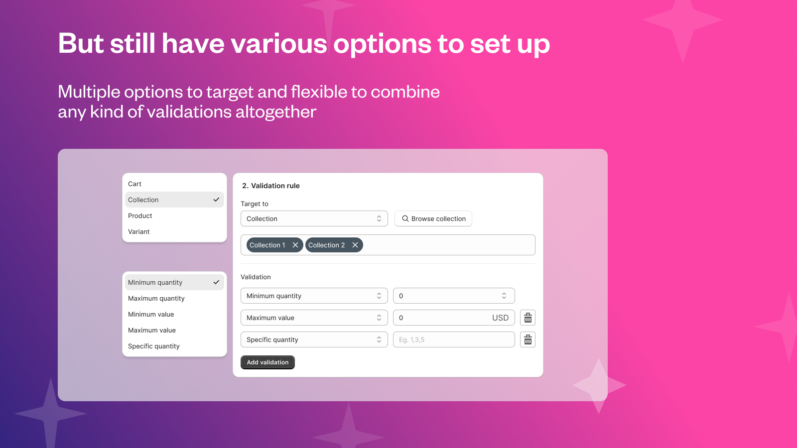 Target to cart, collection, product and variant