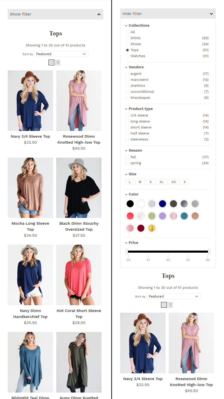 Mobile Products Filter Expend and Collapse view 