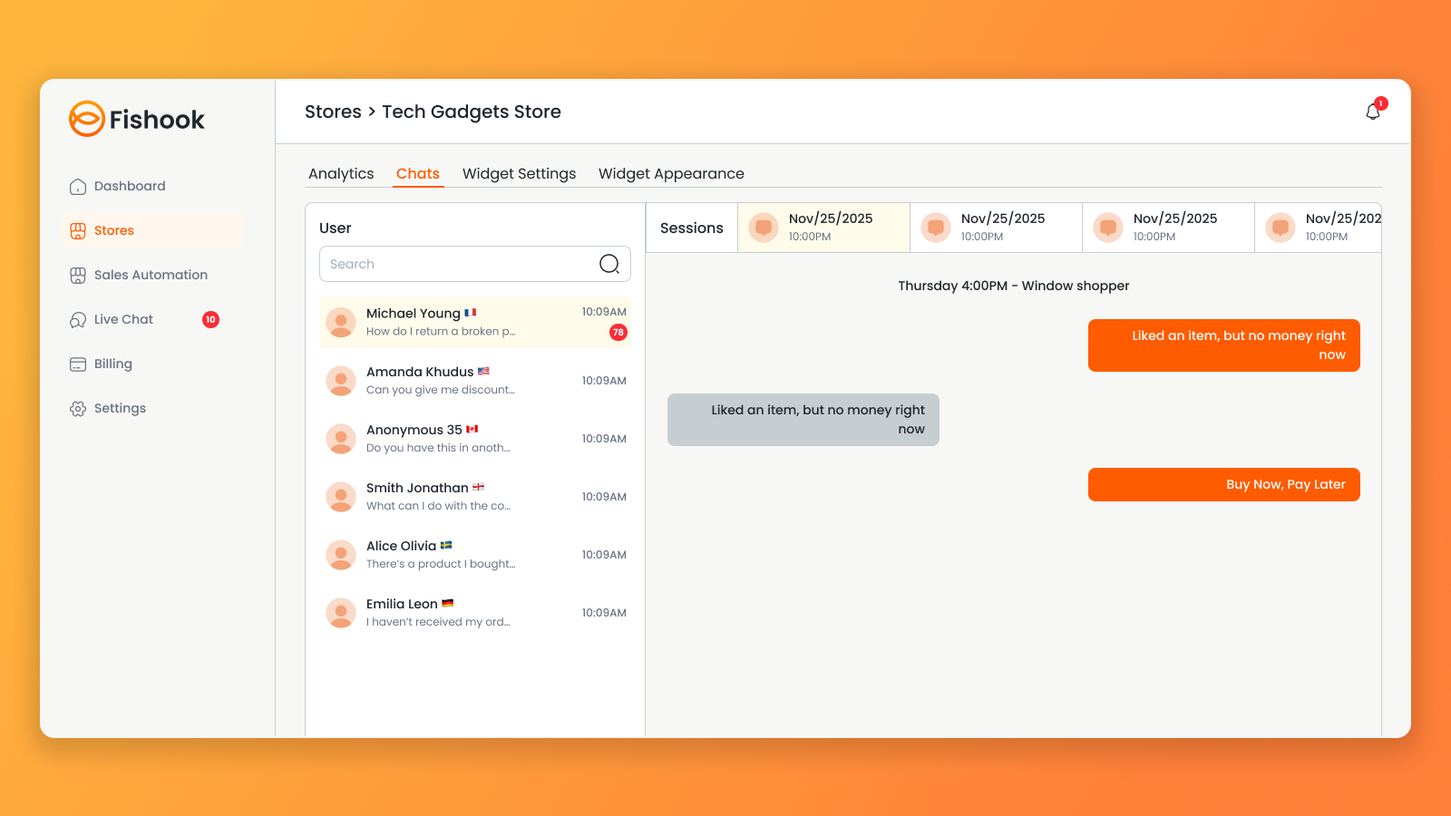 Fishook User-System Conversations