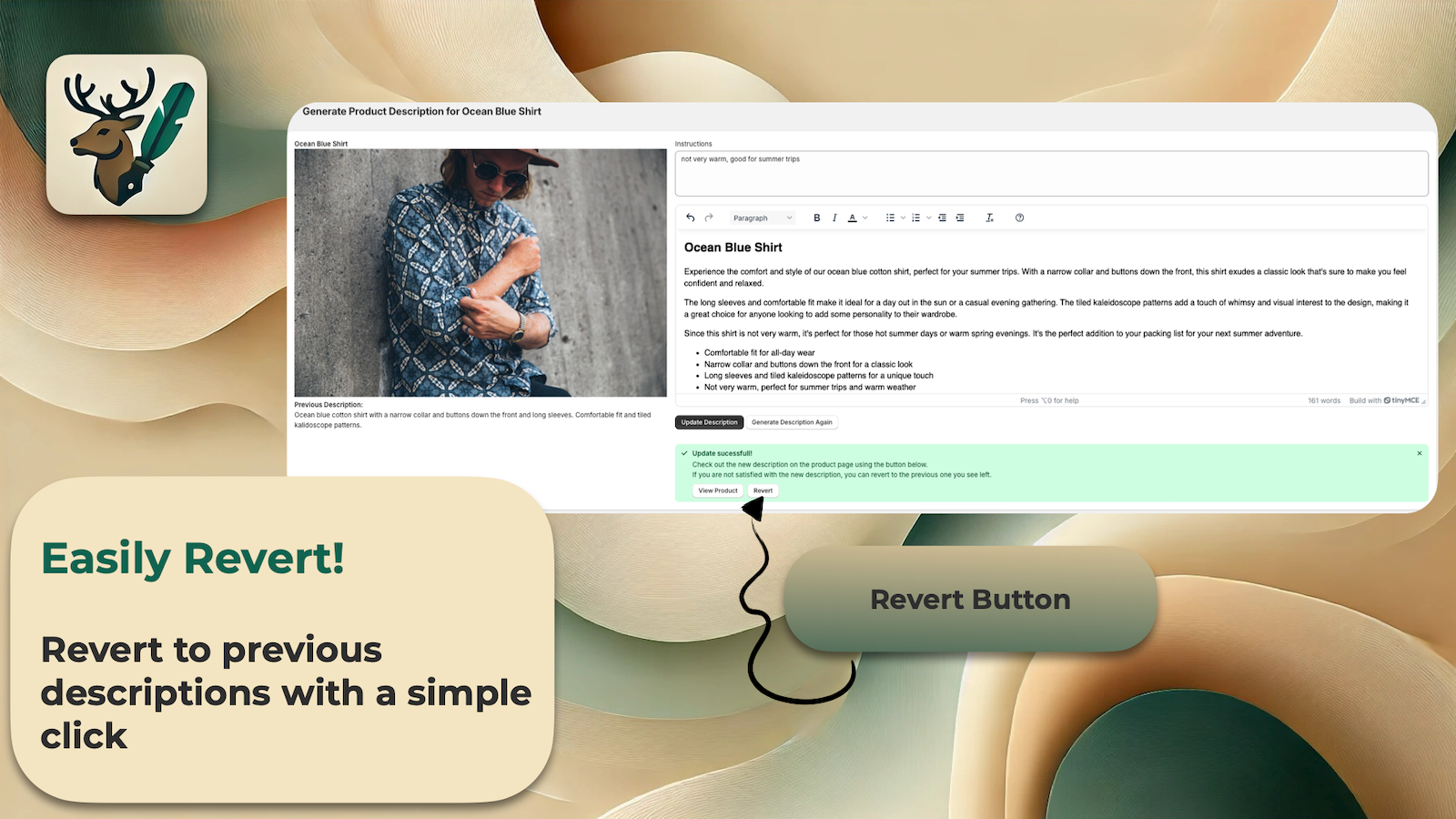 Easily revert to previous descriptions with a simple click