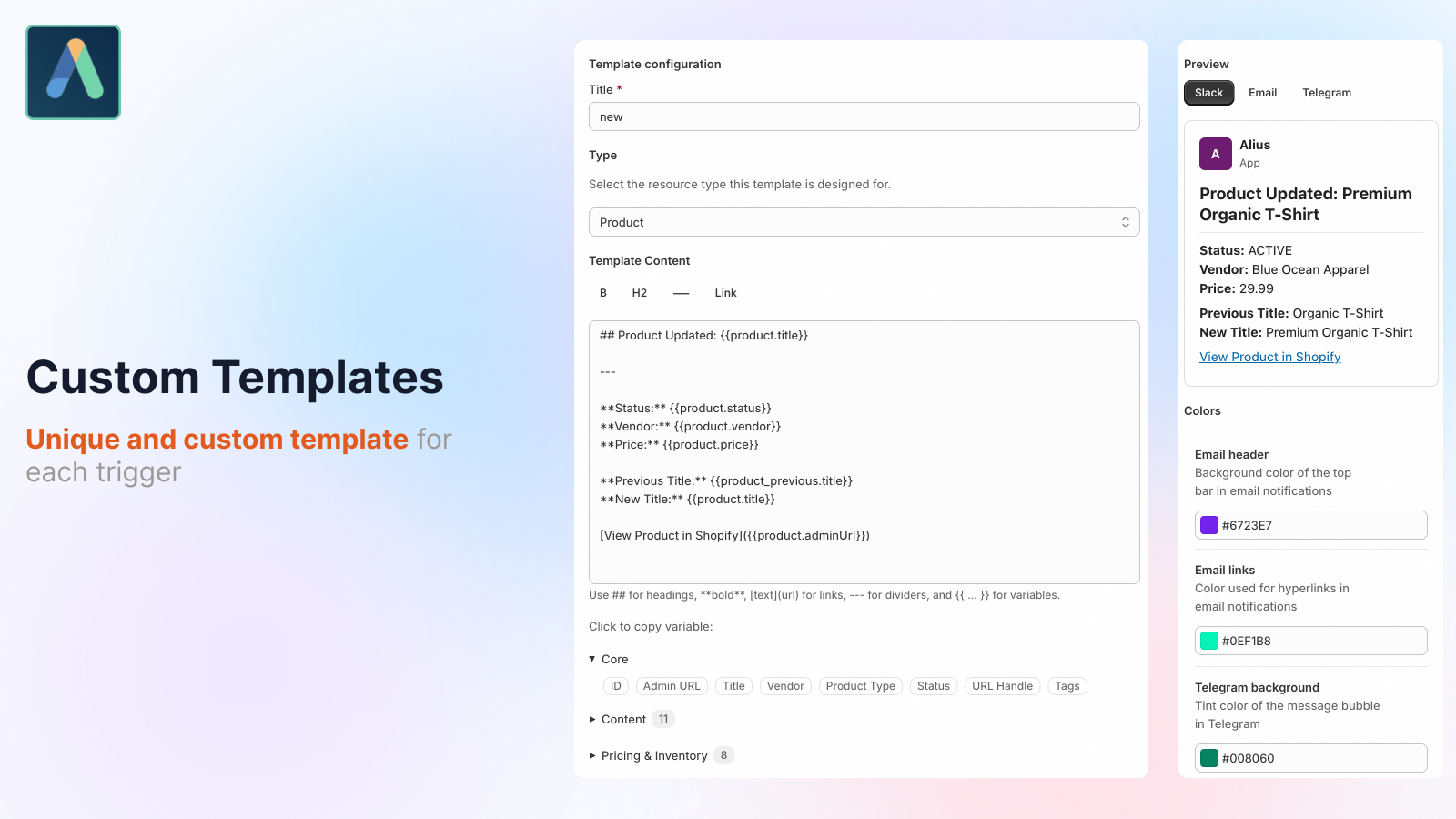 alius custom templates