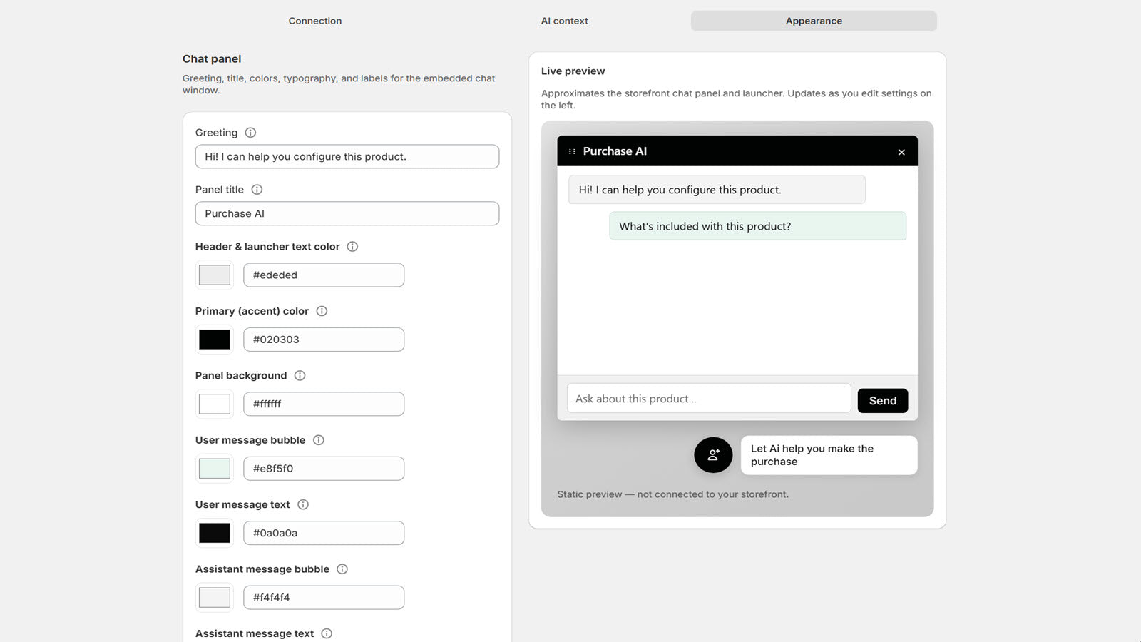 Style every element of the chat widget in your store
