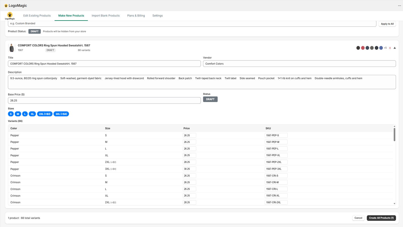 Product Import Review Screen 