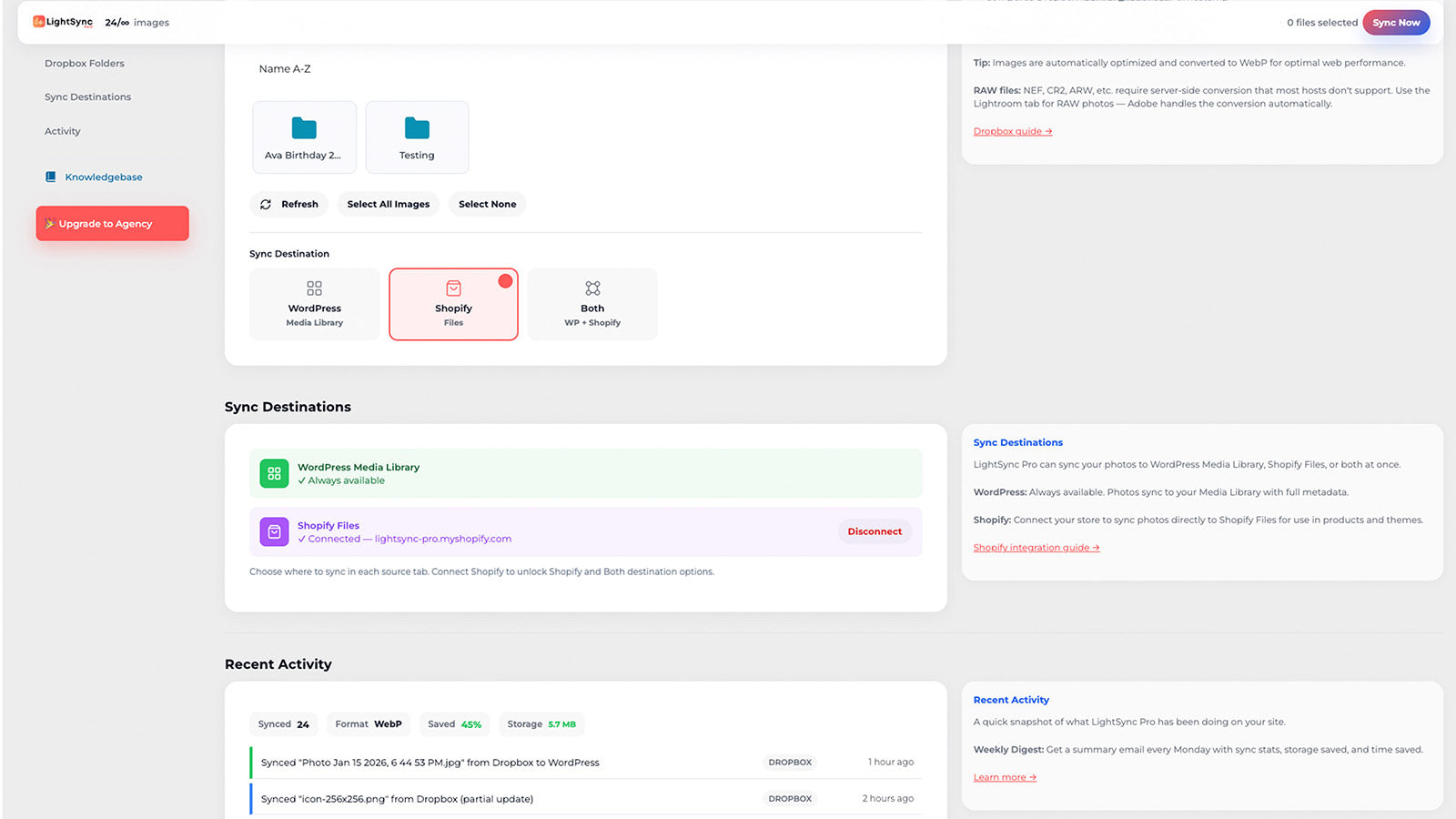 Choose Shopify Files as your sync destination