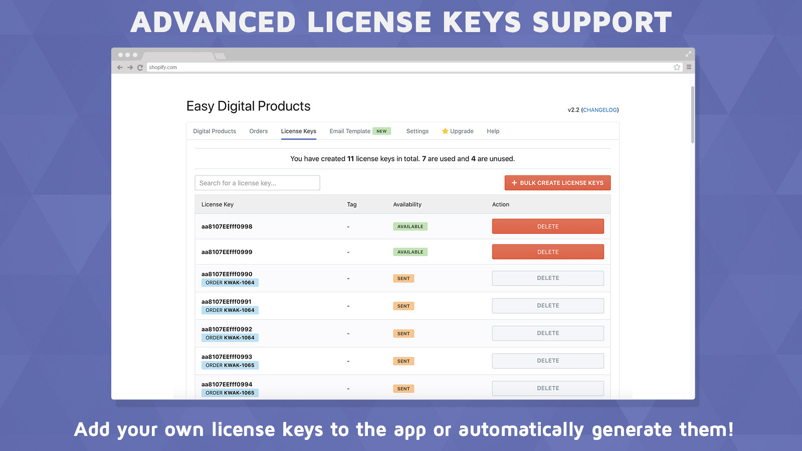 Manage license keys easily from the app interface