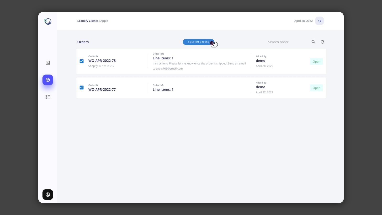 Confirm your Shopify orders and forward them to your warehouse