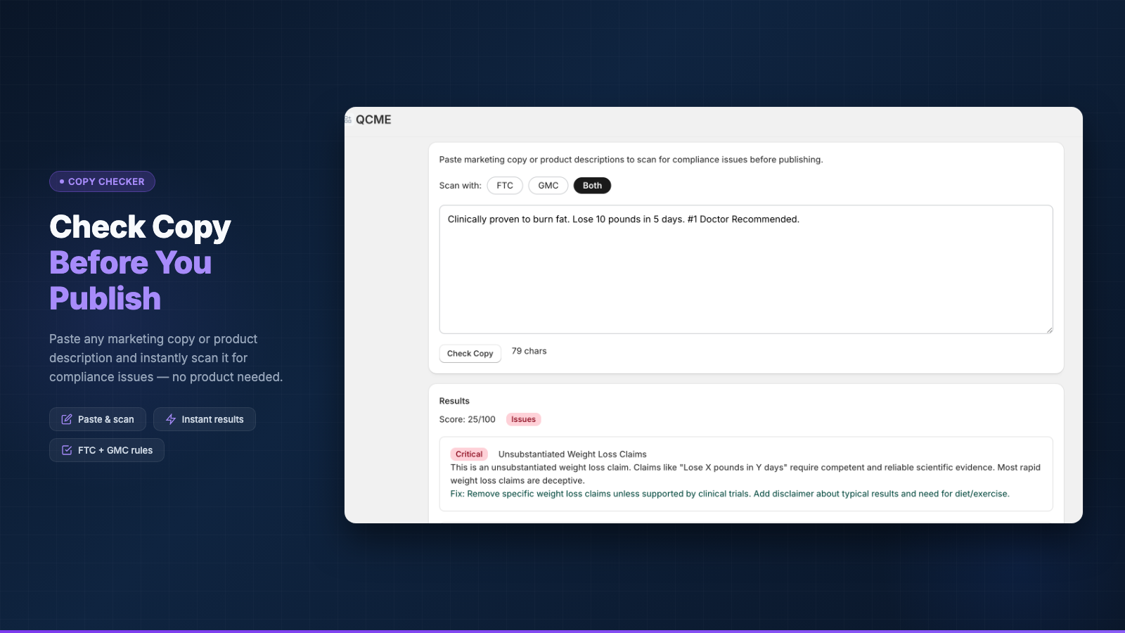 Check marketing copy for compliance issues before publishing