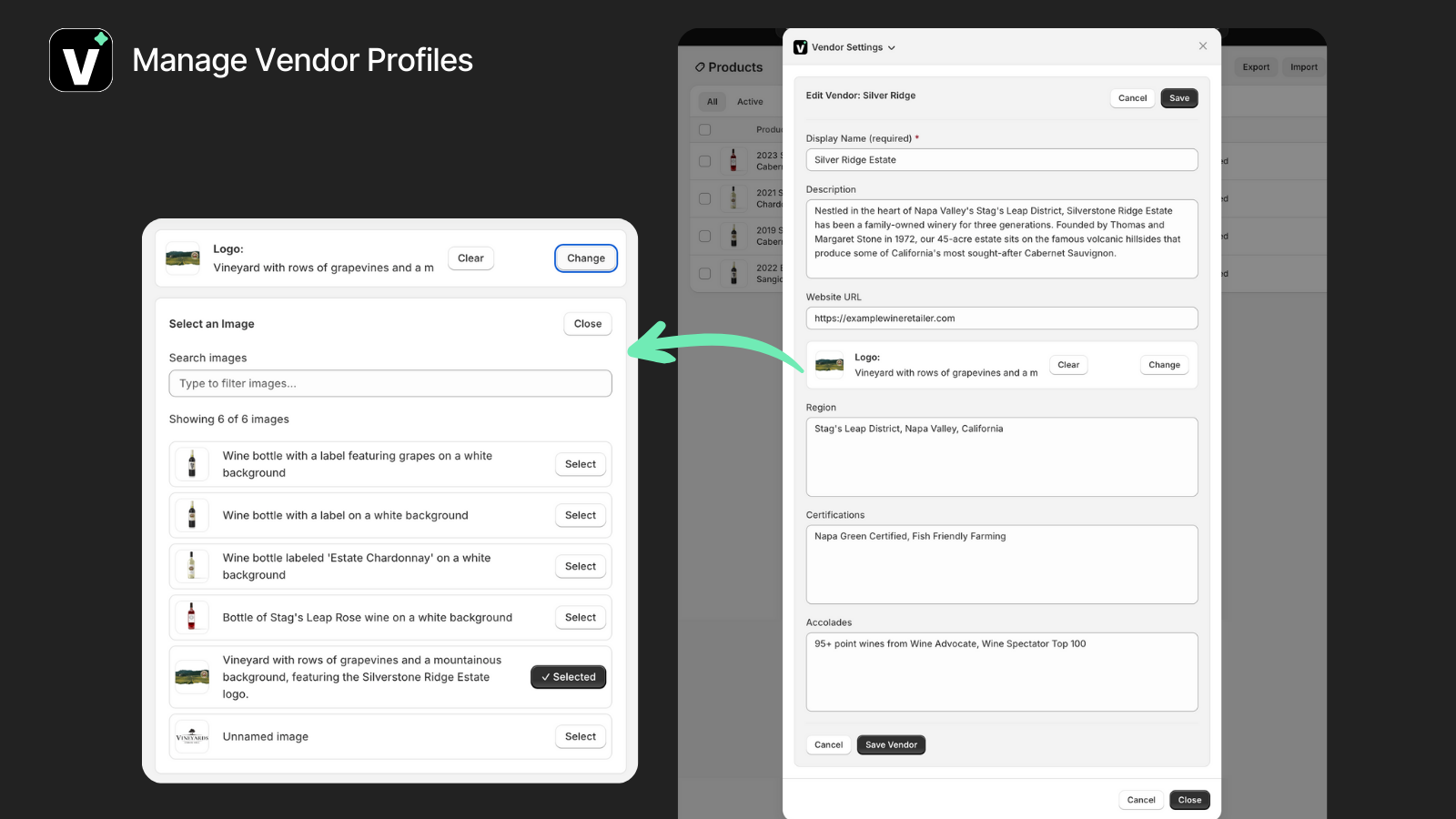 Enrich vendor profiles with logos, descriptions & contact info