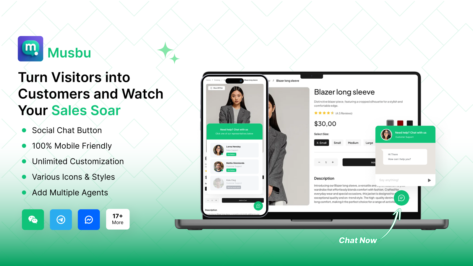 Boost sales with social chat button